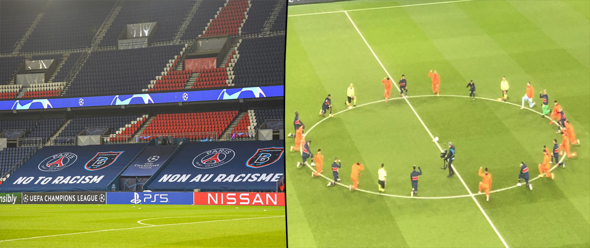 وقفة تضامنية مميزة للاعبي باشاك وسان جيرمان ضد العنصرية